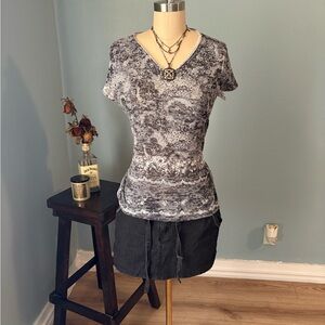 Cato Gray Patterned V-Neck Top